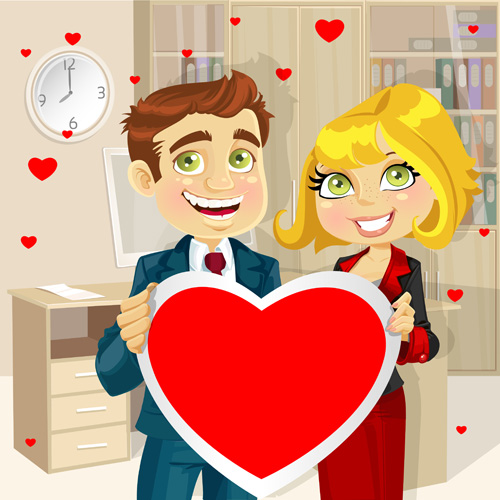 Set of Cartoon people and hearts vector 03 people hearts cartoon   