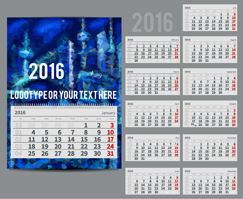 2016 New year desk calendar vector material 118 year new material desk calendar 2016   