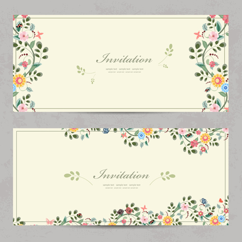 Vintage flower Invitation cards vectors 01 vintage invitation cards invitation flower cards   