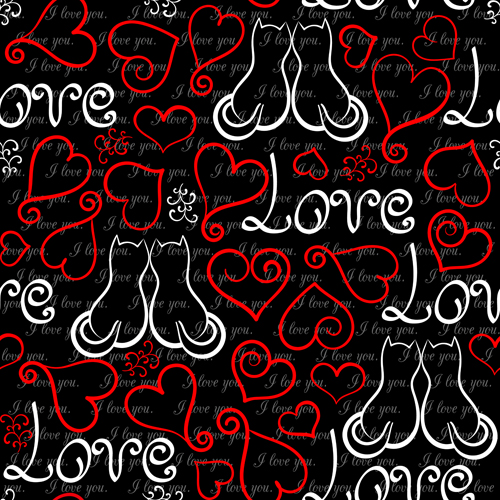 Heart with cat valentines day seamless pattern vector 02 valentines seamless pattern heart day cat   