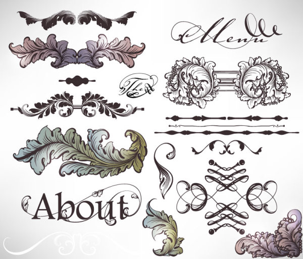 Retro Decorative Ornaments Frames and Borders vector 09   