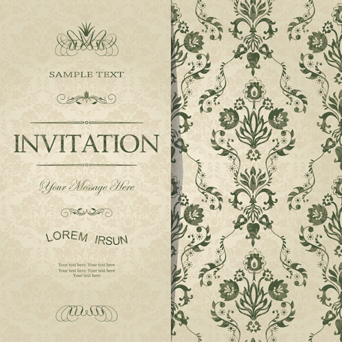 Dark green floral vintage invitation cards vector 11 vintage invitation cards green floral   