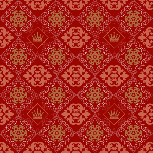 Retro floral with crown vector seamless pattern 01 seamless Retro font pattern floral crown   
