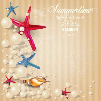 Seashells with pearl summer backgrounds vector 02 summer seashells pearl backgrounds   