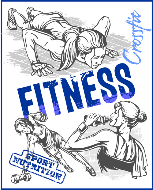 Fitness GYM hand drawn poster vector 02 poster hand gym fitness drawn   