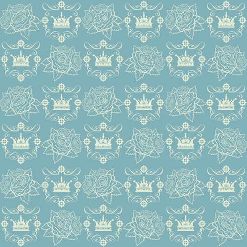 Retro floral with crown vector seamless pattern 05 seamless Retro font pattern floral crown   