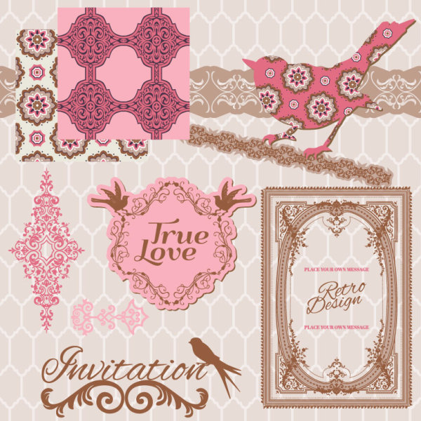 Vintage pattern ,lace,label and frames decor vector Collection 04 vintage pattern lace label frames frame collection   