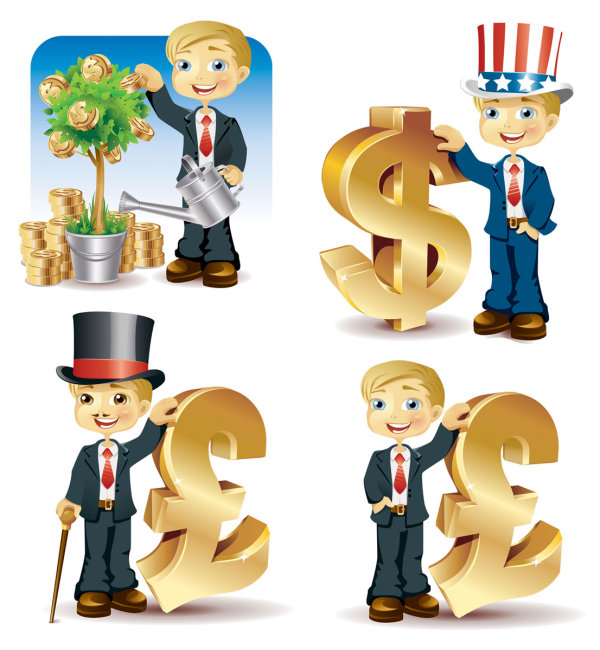 Financial illustrations vector graphic tycoon successful people stereo shaking Qian Shu money mark gold figure euro dollar   