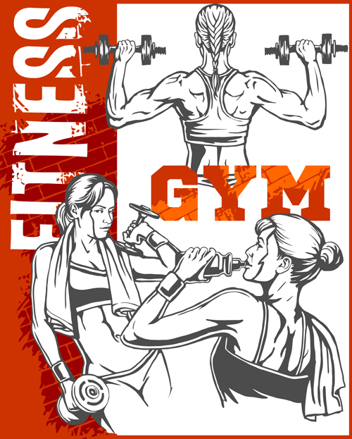 Fitness GYM hand drawn poster vector 03 poster hand gym fitness drawn   