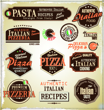 Pizza labels vector set 04 pizza labels label   