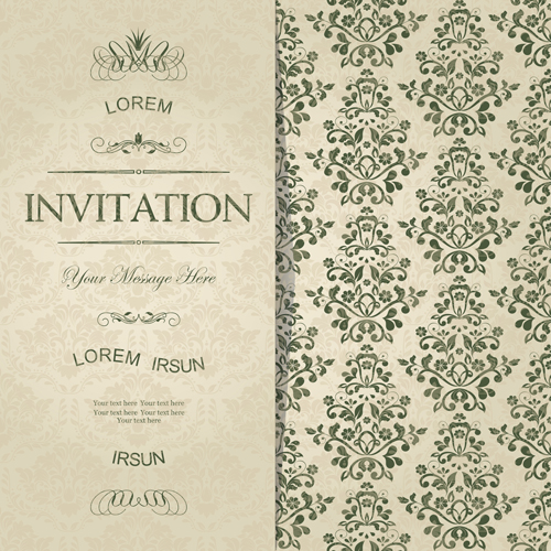 Dark green floral vintage invitation cards vector 03 vintage invitation cards invitation green floral cards   
