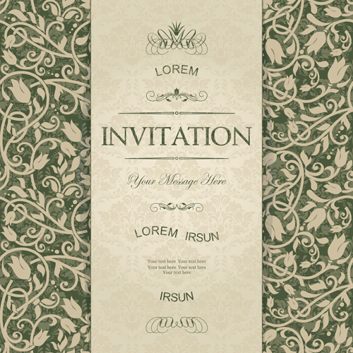 Dark green floral vintage invitation cards vector 04 vintage invitation cards floral cards   