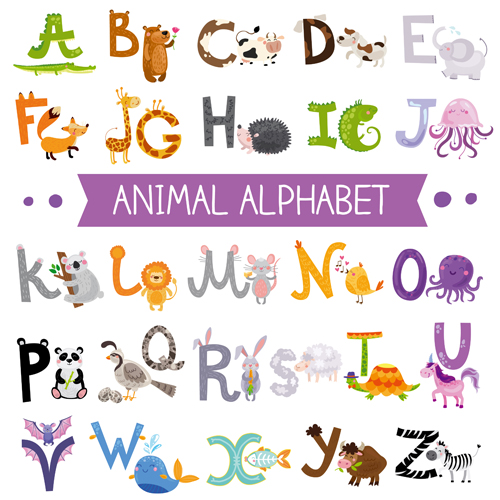 Cartoon animal alphabets deisng vector set 06 cartoon Animal alphabets   