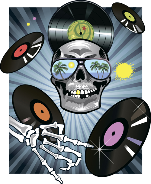 Music with skull background art vector 04 skull music background   