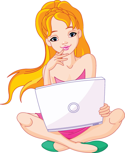 Set of Girl with computer design elements vector 02 girl elements element computer   