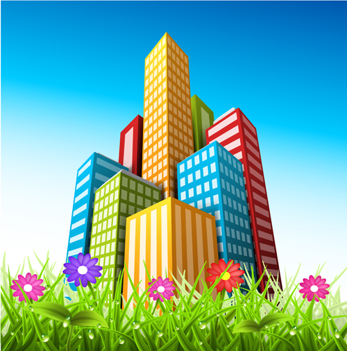 City skyscrapers design vector background set 06 Vector Background skyscrapers city background   