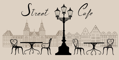 Street cafe hand drawn vector material 02 street material hand drawn cafe   