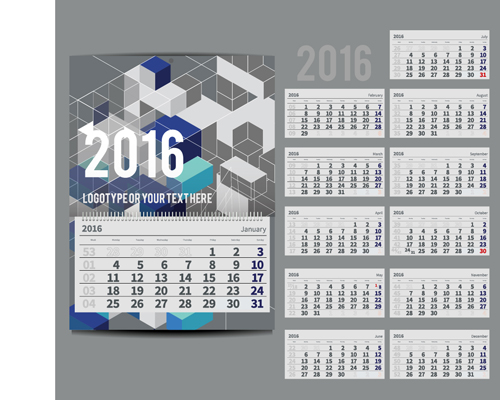 2016 New year desk calendar vector material 121 year new material desk calendar 2016   