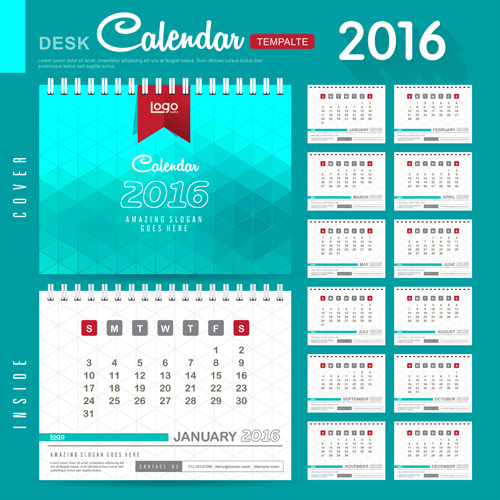 2016 New year desk calendar vector material 93 year new material desk calendar 2016   