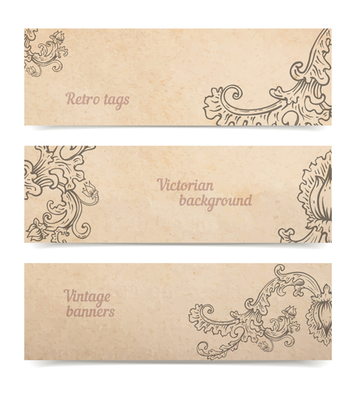 Ornament floral retro banners vectors 01 Retro font ornament banners banner   