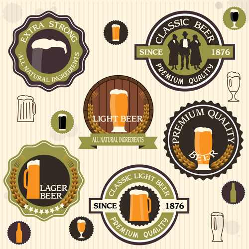 Vintage green style beer labels vector set 02 Vintage Style vintage labels label Green style green collection beer badges badge   