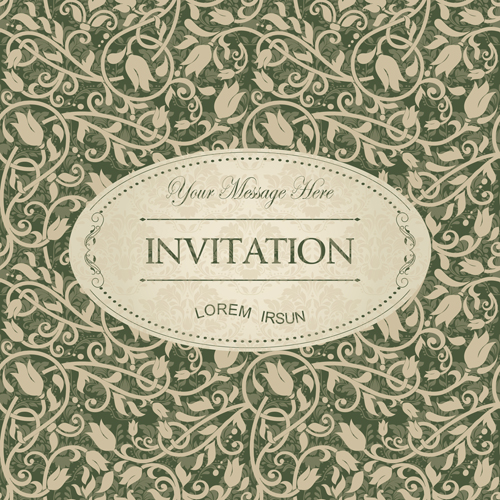 Dark green floral vintage invitation cards vector 05 vintage invitation cards green dark cards   