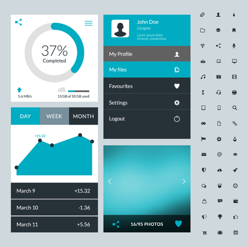 Mobile flat UI kit vector design 05 mobile flat design   