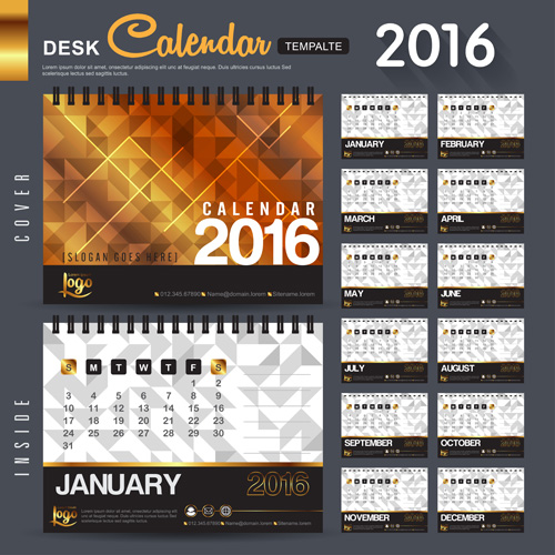 2016 New year desk calendar vector material 84 year new material desk calendar 2016   