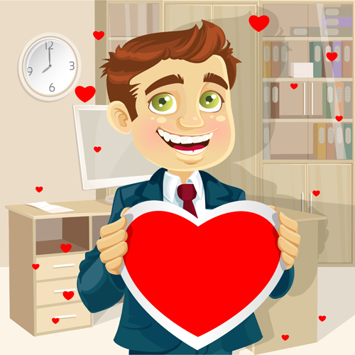 Set of Cartoon people and hearts vector 02 people hearts cartoon   