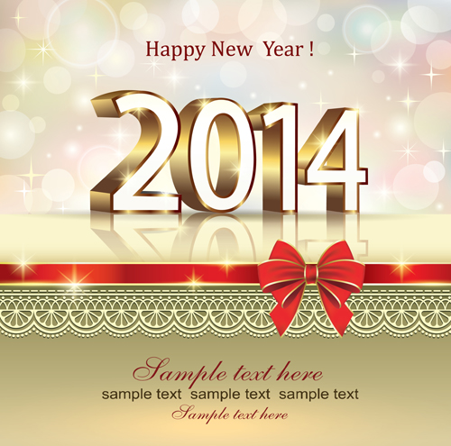 2014 New Year Bow Greeting Cards Vector new year greeting cards bow   