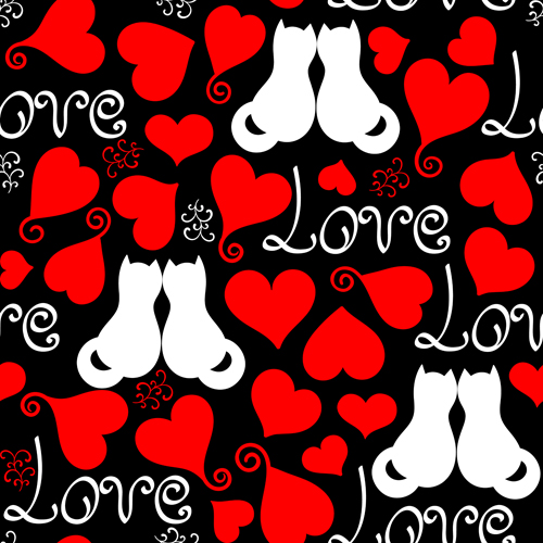 Heart with cat valentines day seamless pattern vector 03 valentines seamless pattern heart day cat   