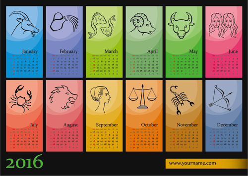 2016 calendars with zodiac vector zodiac calendars 2016   