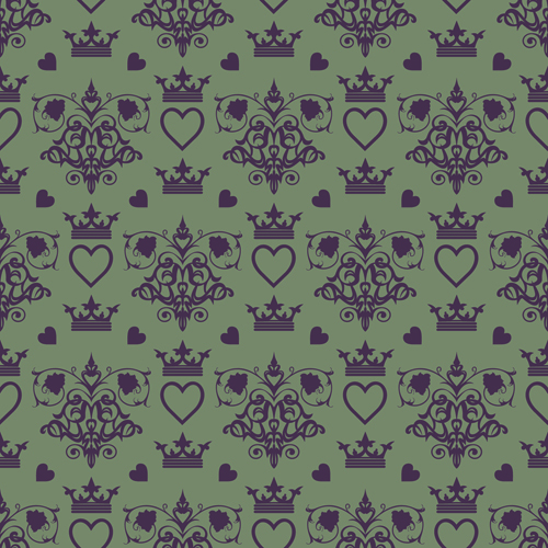 Retro floral with crown vector seamless pattern 03 seamless Retro font pattern floral crown   