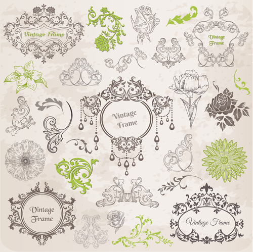 Floral decor with vintage frame vector vintage frame floral   