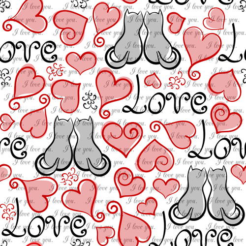 Heart with cat valentines day seamless pattern vector 01 valentines seamless pattern heart day cat   