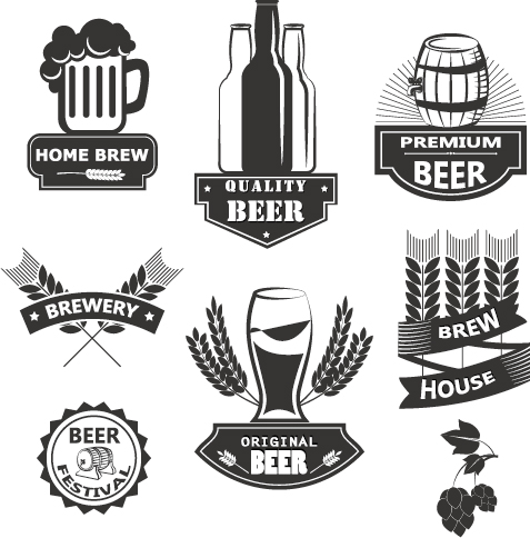 Wheat beer retro labels vector set 03 wheat Retro font labels beer   