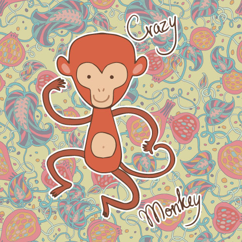 Hand drawn monkey with seamless pattern vector seamless pattern monkey hand drawn   