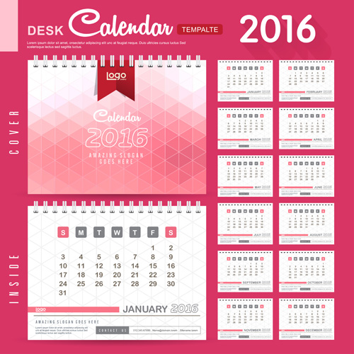 2016 New year desk calendar vector material 92 year new material desk calendar 2016   