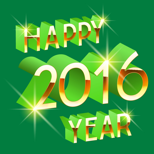 2016 new year gold with green 3D vector year new green 2016   