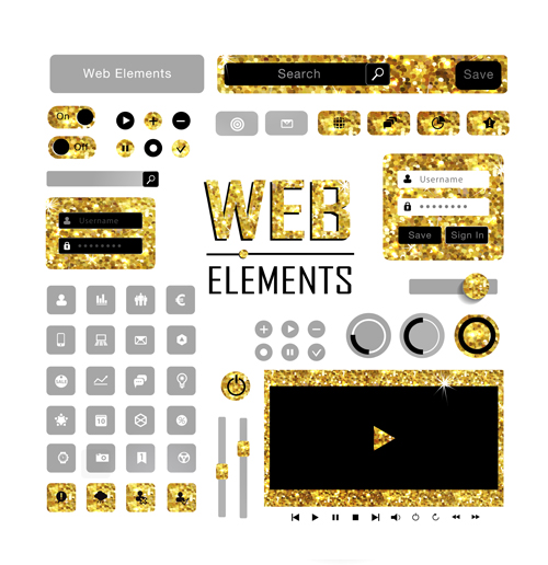 Golden styles web elements vector kit web styles golden elements   