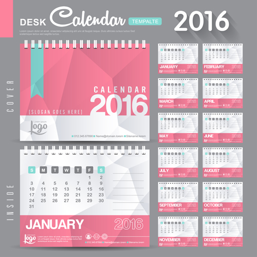 2016 New year desk calendar vector material 83 year new material desk calendar 2016   