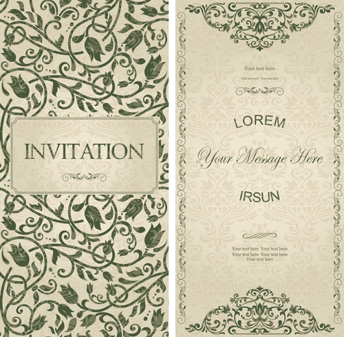 Dark green floral vintage invitation cards vector 06 vintage invitation cards green floral cards   