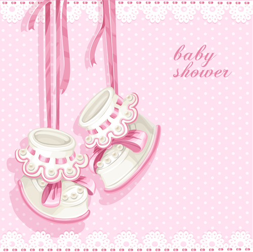 Cute pink baby shower card vector shower card baby   
