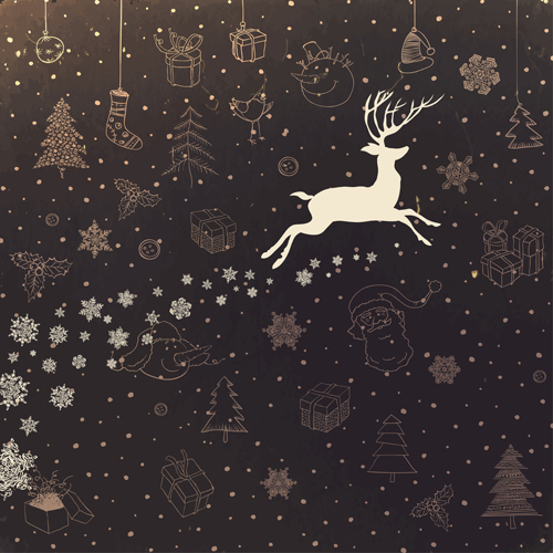 Vintage christmas background with deer vector vintage deer christmas background   