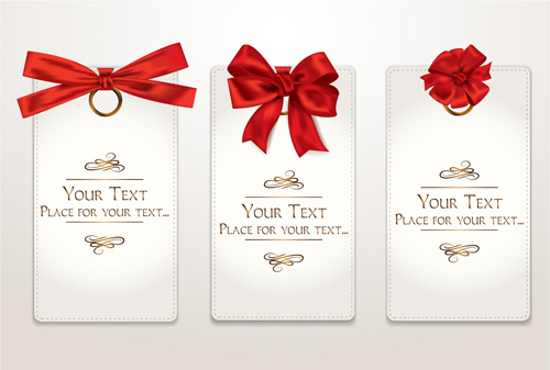 Holiday gift cards with ribbon bow vector 01 ribbon holiday gift cards bow   