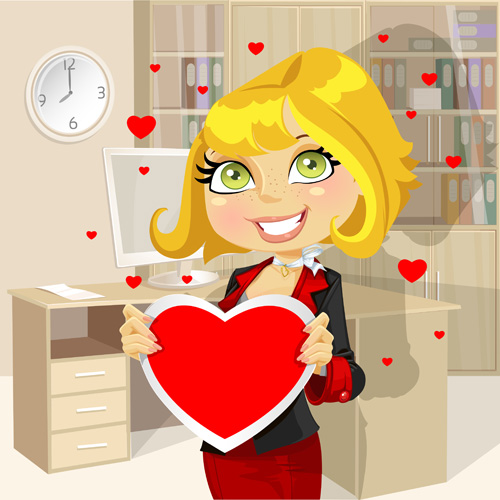 Set of Cartoon people and hearts vector 01 people hearts cartoon   