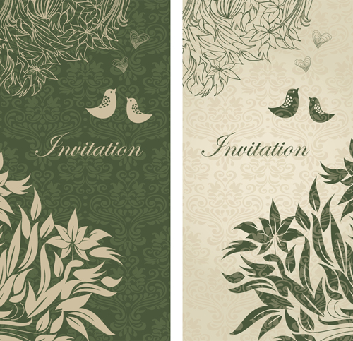 Dark green floral vintage invitation cards vector 01 vintage invitation cards floral cards   