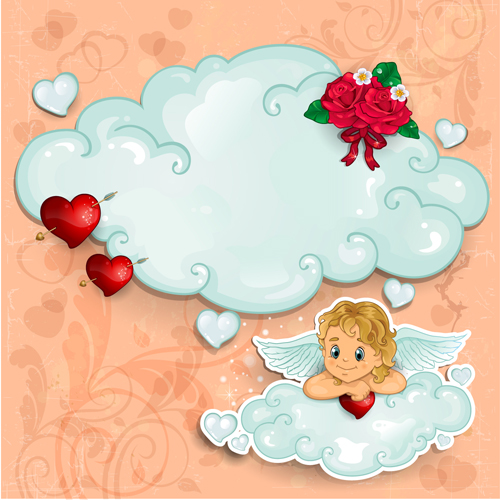 Romantic cupids with text cloud valentine day element vector 01 Valentine day Valentine text romantic roman cupids cloud   