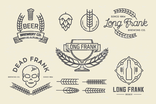 Wheat beer retro labels vector set 02 wheat Retro font labels beer   