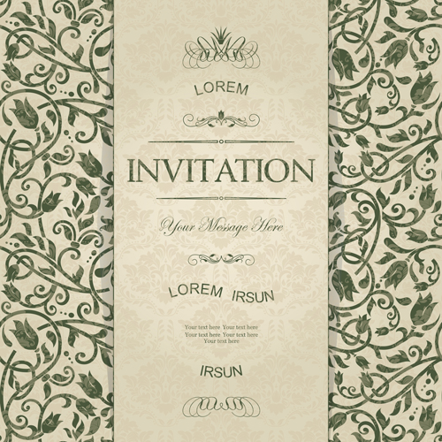 Dark green floral vintage invitation cards vector 07 vintage invitation cards invitation floral cards   